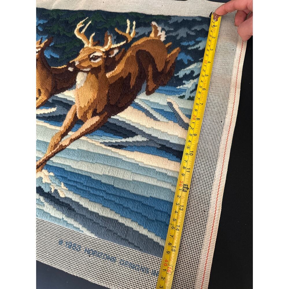 Vintage 1983 Moonlight Run Needlepoint Tapestry Deer Doe Buck Monarch Horizons - Picture 12 of 12